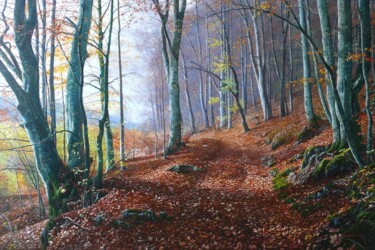 Pintura intitulada "In the beech forest" por Emil Mlynarcik, Obras de arte originais, Óleo Montado em Armação em madeira