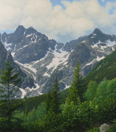 Malerei mit dem Titel "Spring in the mount…" von Emil Mlynarcik, Original-Kunstwerk, Öl Auf Keilrahmen aus Holz montiert