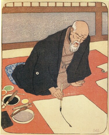 Druckgrafik mit dem Titel "Portrait de Kanô Mo…" von Emil Orlik, Original-Kunstwerk, Gravur