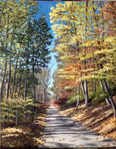 Peinture intitulée "Route forestière. a…" par Emile Dubois, Œuvre d'art originale, Acrylique