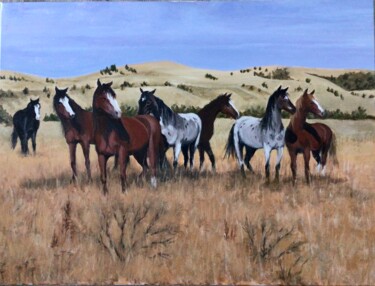 Painting titled "Mustangs" by Emile Dubois, Original Artwork, Acrylic Mounted on artwork_cat.