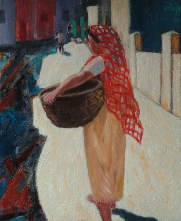 Painting titled ""Femme de New Delhi"" by Emile Paya, Original Artwork, Oil