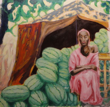 Peinture intitulée ""Vendeuse de pastèq…" par Emile Paya, Œuvre d'art originale, Huile