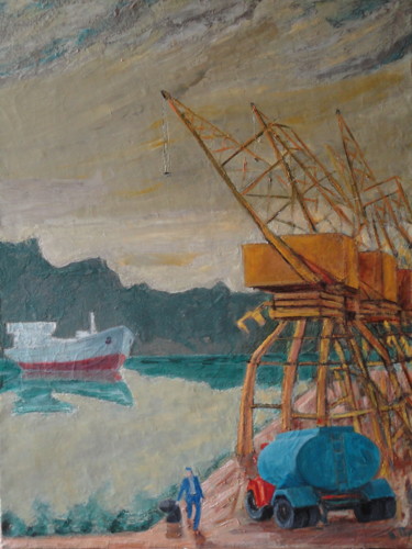 Peinture intitulée ""Accostage à Montev…" par Emile Paya, Œuvre d'art originale, Huile