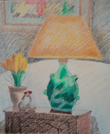 Peinture intitulée ""Sous la lampe"" par Emile Paya, Œuvre d'art originale, Pastel