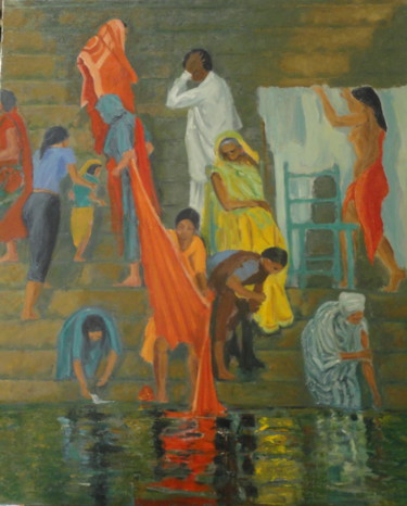 Peinture intitulée ""Le petit peuple du…" par Emile Paya, Œuvre d'art originale, Huile