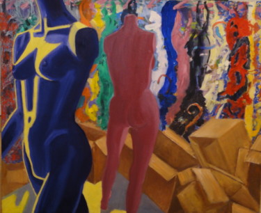 Peinture intitulée ""Boutiques obscures"" par Emile Paya, Œuvre d'art originale, Huile