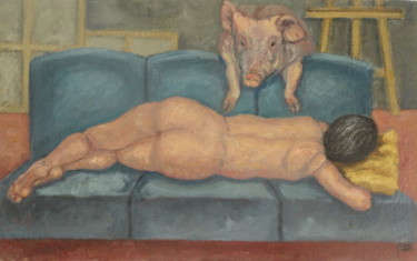 Peinture intitulée ""Nu insolite"" par Emile Paya, Œuvre d'art originale, Huile