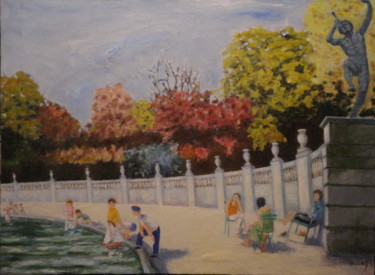 Peinture intitulée ""Les jardins du Lux…" par Emile Paya, Œuvre d'art originale, Huile