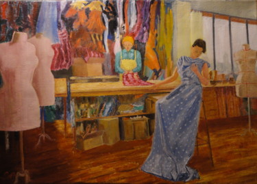 Pintura intitulada ""L'atelier"" por Emile Paya, Obras de arte originais, Óleo