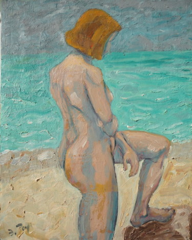 Peinture intitulée ""Baigneuse"" par Emile Paya, Œuvre d'art originale, Huile