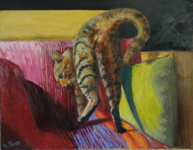 Peinture intitulée ""La féline Coco"" par Emile Paya, Œuvre d'art originale, Huile