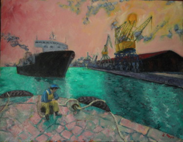 Pittura intitolato ""Cargo"" da Emile Paya, Opera d'arte originale, Olio