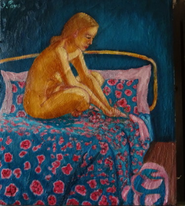 Peinture intitulée ""La chambre bleue"" par Emile Paya, Œuvre d'art originale, Huile