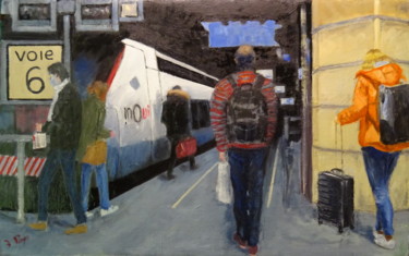 Schilderij getiteld ""Quai de gare"" door Emile Paya, Origineel Kunstwerk, Olie