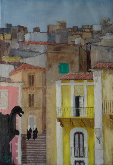 Pintura intitulada "RAGUSE -Ville basse…" por Emile Paya, Obras de arte originais, Óleo