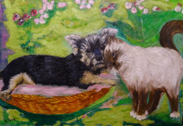 Painting titled ""Cookie et Chiffon"" by Emile Paya, Original Artwork, Oil