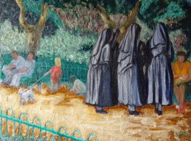 Peinture intitulée ""Dialogue de Soeurs…" par Emile Paya, Œuvre d'art originale, Huile