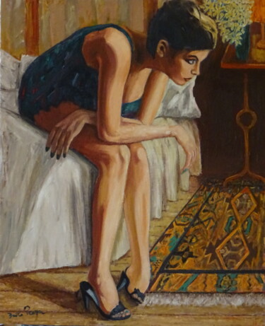 Painting titled ""L'attente"" by Emile Paya, Original Artwork, Oil