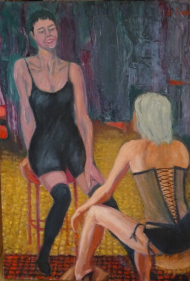 Painting titled ""Les deux amies"" by Emile Paya, Original Artwork, Oil Mounted on Wood Stretcher frame