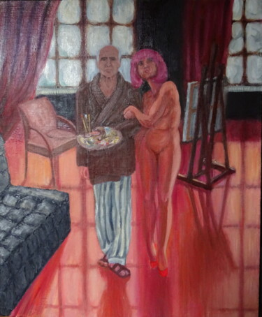 Peinture intitulée ""Le peintre guidé p…" par Emile Paya, Œuvre d'art originale, Huile