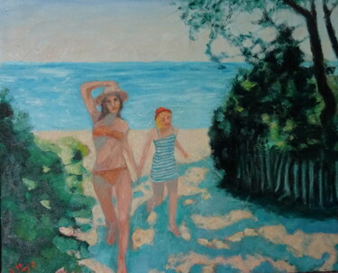 Peinture intitulée ""Les filles rentren…" par Emile Paya, Œuvre d'art originale, Huile