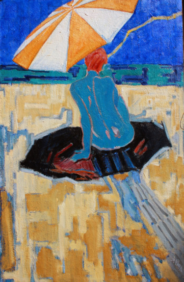 Painting titled "Nu bleu" by Emile Paya, Original Artwork, Oil