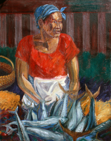 Peinture intitulée "Marchande de poisso…" par Emile Paya, Œuvre d'art originale, Huile