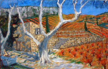Peinture intitulée "Vignes à Alignan du…" par Emile Paya, Œuvre d'art originale, Huile