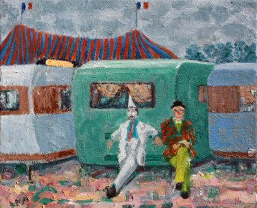 Peinture intitulée "La pause des clowns" par Emile Paya, Œuvre d'art originale, Huile