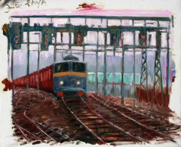 Malarstwo zatytułowany „Entrée d'un train e…” autorstwa Emile Paya, Oryginalna praca, Olej