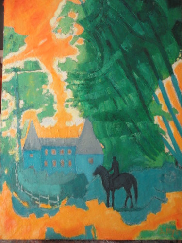 Peinture intitulée "Cavalier au couchan…" par Emile Paya, Œuvre d'art originale, Huile