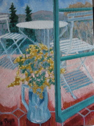 Painting titled "Bouquet de mimosa" by Emile Paya, Original Artwork, Oil