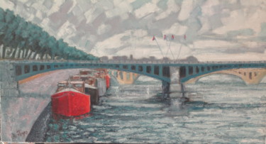 Peinture intitulée "LYON, Pont Lafayett…" par Emile Paya, Œuvre d'art originale, Huile