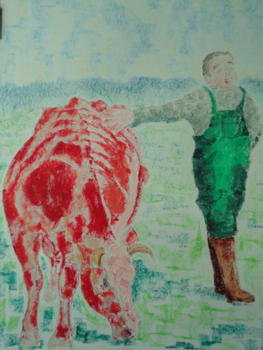 Pintura intitulada ""Viande sur pied"" por Emile Paya, Obras de arte originais, Pastel