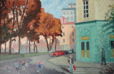 Painting titled "Place Sathonay à LY…" by Emile Paya, Original Artwork, Oil