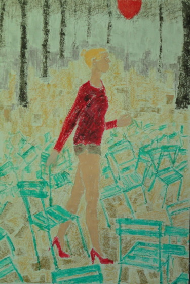 Painting titled ""La dame du parc"" by Emile Paya, Original Artwork, Pastel