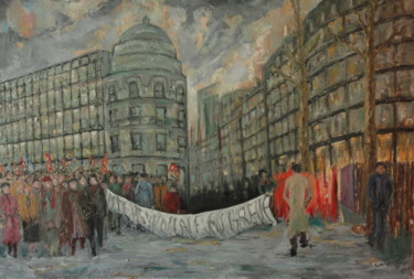 Painting titled "Manif" by Emile Paya, Original Artwork, Oil