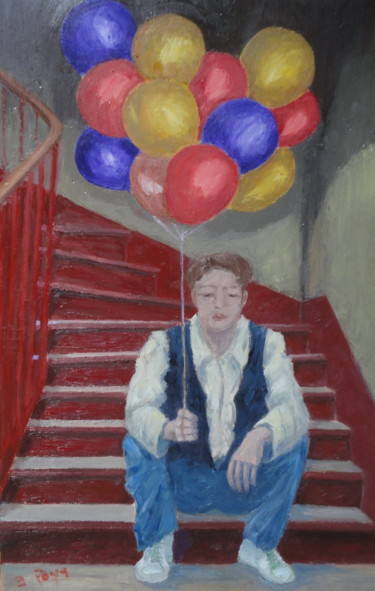 Peinture intitulée ""Le garçon aux ball…" par Emile Paya, Œuvre d'art originale, Huile