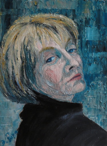 Peinture intitulée ""Portrait bleu"" par Emile Paya, Œuvre d'art originale, Huile