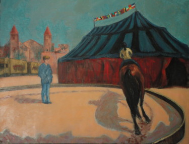 Peinture intitulée ""La jeune écuyère d…" par Emile Paya, Œuvre d'art originale, Huile