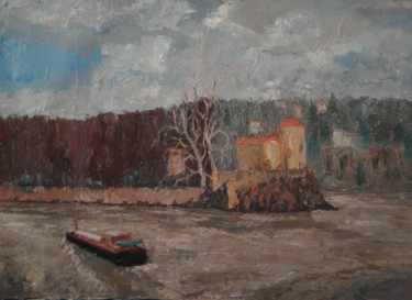 Painting titled ""Hautes eaux à l'Il…" by Emile Paya, Original Artwork, Oil