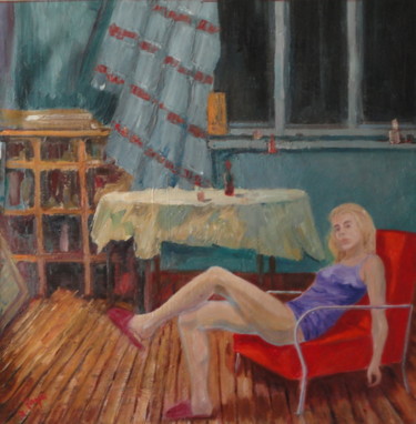 Painting titled ""Atelier nuit"" by Emile Paya, Original Artwork, Oil