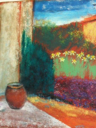 Peinture intitulée "Terrasse au Printem…" par Emile Pozzatti, Œuvre d'art originale, Huile
