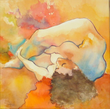 Peinture intitulée "Nu lové - Version V" par Émile Thibaut, Œuvre d'art originale, Aquarelle