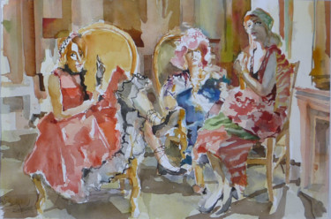 Ζωγραφική με τίτλο "Le salon" από Émile Thibaut, Αυθεντικά έργα τέχνης, Ακουαρέλα