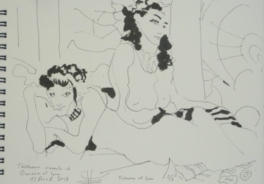 Peinture intitulée "Simone et Lou" par Émile Thibaut, Œuvre d'art originale, Marqueur