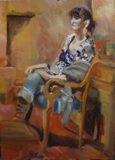 Painting titled "Femme assise" by Émile Thibaut, Original Artwork, Oil