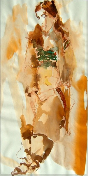 Peinture intitulée "Jeune femme du Magh…" par Émile Thibaut, Œuvre d'art originale, Aquarelle