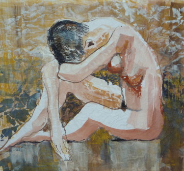 Peinture intitulée "pensive" par Émile Thibaut, Œuvre d'art originale, Gouache